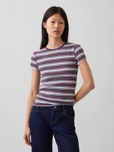 Gap Modern Rib T-shirt In Purple Burgundy & Blue Stripe