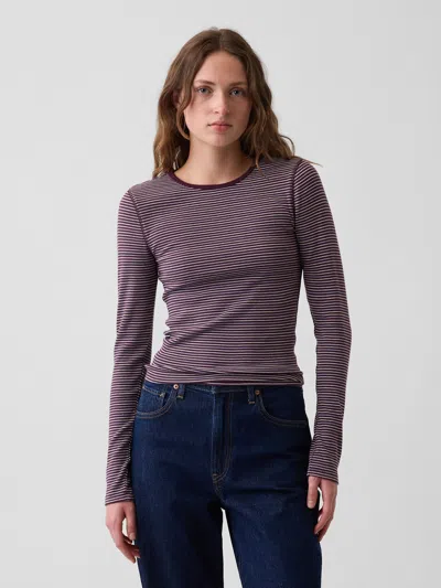 Gap Modern Rib T-shirt In Purple Burgundy Stripe