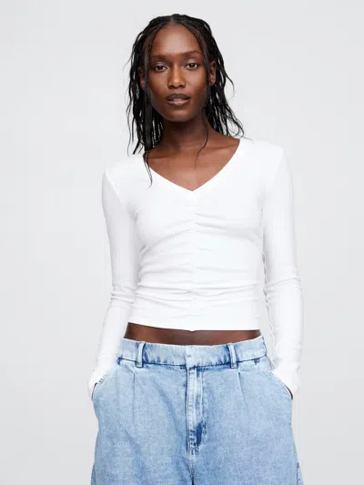 Gap Modern Ruched V-neck T-shirt In Fresh White