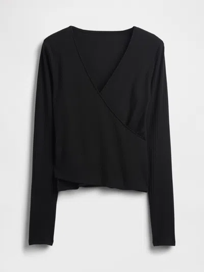 Gap Modern Wide Rib Wrap V-neck T-shirt In Black