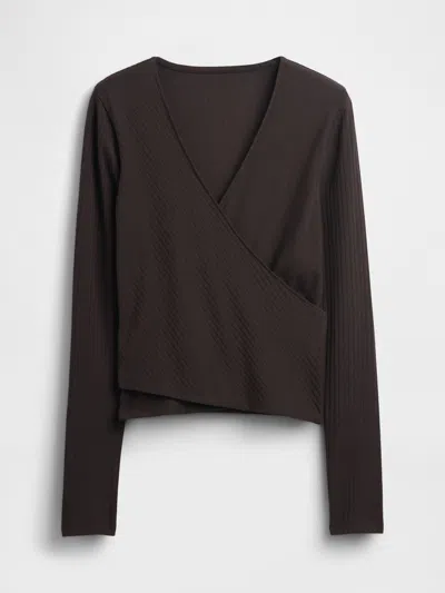 Gap Modern Wide Rib Wrap V-neck T-shirt In Brown