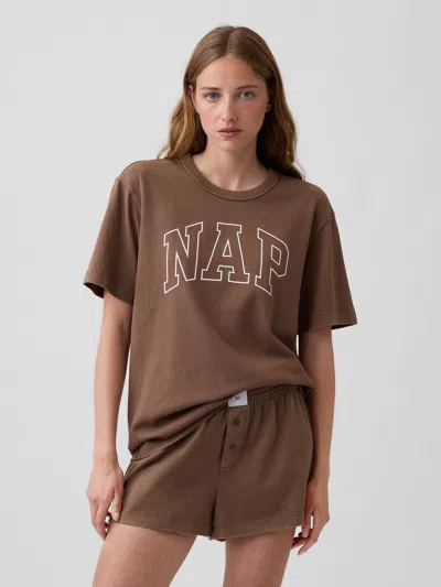 Gap Nap Logo Oversized Pj T-shirt In Brown