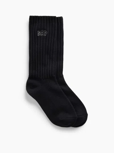 Gap Nap Logo Slouchy Crew Socks In Black