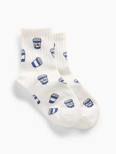 Gap Nyc Icon Print Half Crew Socks In Coffee Cups Navy