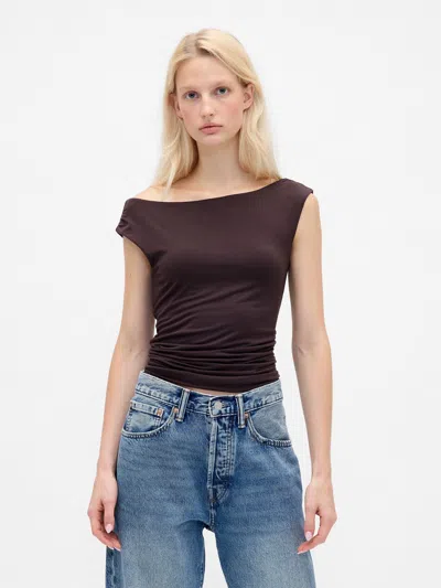 Gap Off-shoulder Ruched Crop Top In Brown