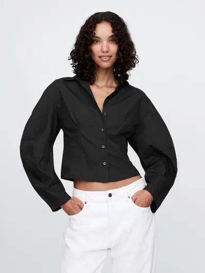 Gap Organic Cotton Barrel Sleeve Cropped Shirt In Black