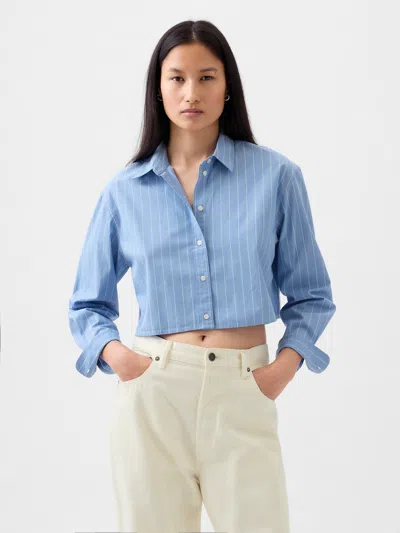 Gap Organic Cotton Cropped Shirt In Blue & White Pinstripe