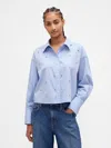 Gap Organic Cotton Embellished Straight-hem Crop Shirt In Blue