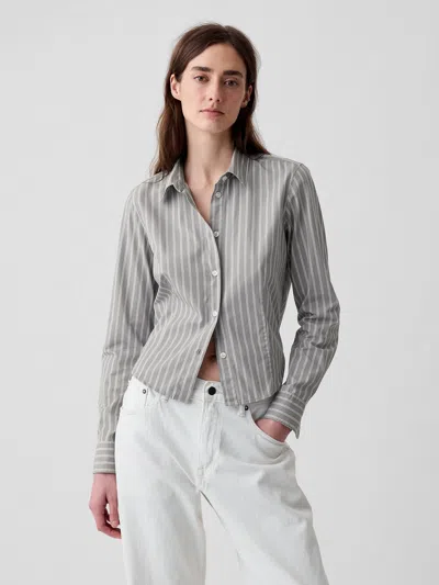 Gap Organic Cotton Fitted Cropped Shirt In Grey & White Stripe