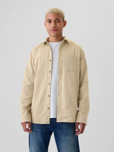 Gap Organic Cotton Flannel Shirt In Khaki