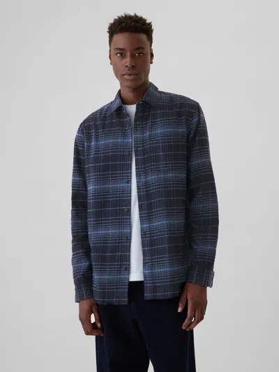 Gap Organic Cotton Flannel Shirt In Tonal Blue Plaid