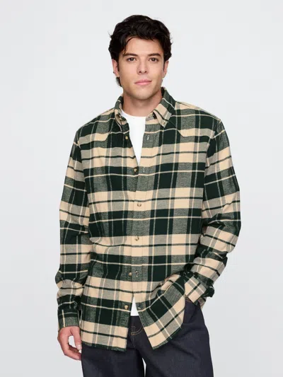 Gap Organic Cotton Flannel Western Shirt In Green Plaid
