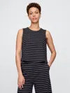 Gap Organic Cotton Heavyweight Cropped Shell Tank Top In White And Navy Blue Stripe