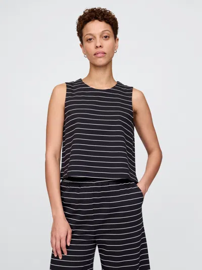 Gap Organic Cotton Heavyweight Cropped Shell Tank Top In White And Navy Blue Stripe