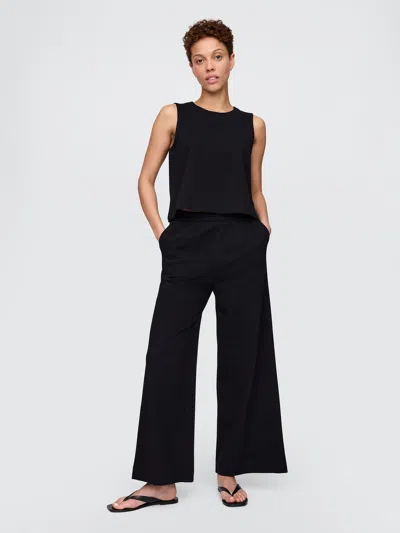 Gap Organic Cotton Heavyweight Cropped Wide-leg Pants In Black
