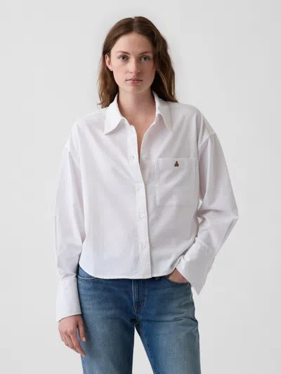 Gap Organic Cotton Oversized Crop Oxford Shirt In Optic White