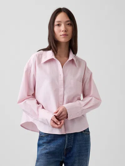 Gap Organic Cotton Oversized Crop Oxford Shirt In Pink