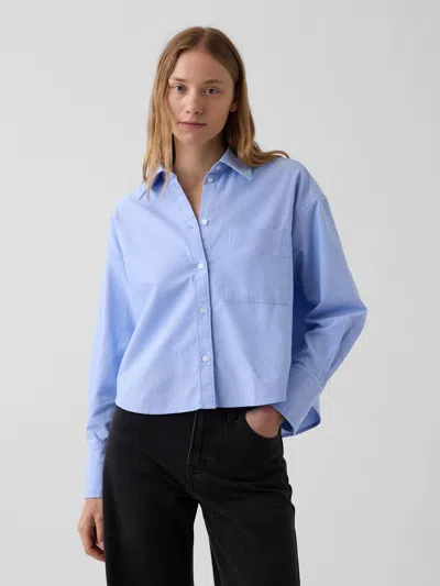 Gap Organic Cotton Oversized Crop Oxford Shirt In Shirting Blue