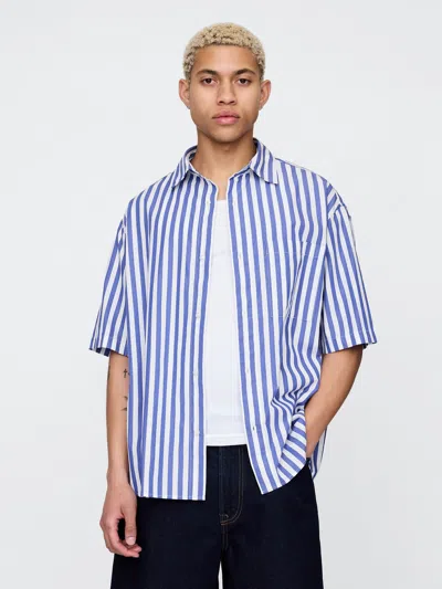 Gap Organic Cotton Oversized Poplin Shirt In Blue Stripe