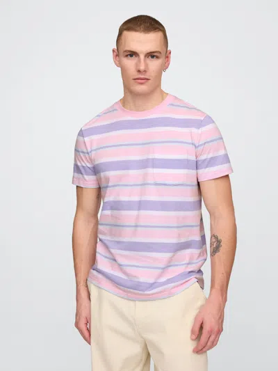 Gap Organic Cotton Pocket T-shirt In Pink Stripe 8172-1