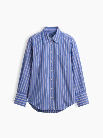 Gap Organic Cotton Poplin Big Shirt In Blue & Red Stripe