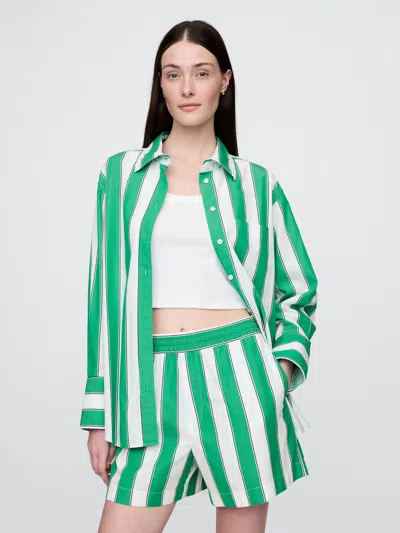 Gap Organic Cotton Poplin Big Shirt In Green Stripe