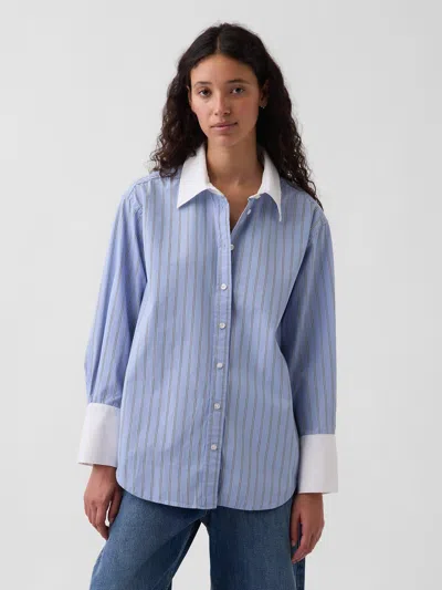 Gap Organic Cotton Poplin Big Shirt In Light Blue Stripe