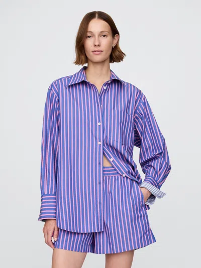 Gap Organic Cotton Poplin Big Shirt In Pink And Blue Stripe