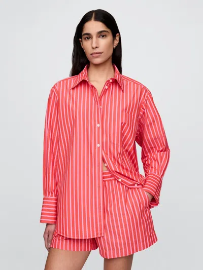 Gap Organic Cotton Poplin Big Shirt In Red And Pink Stripe