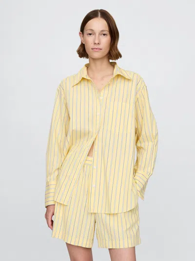 Gap Organic Cotton Poplin Big Shirt In Yellow Stripe