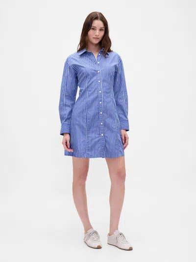Gap Organic Cotton Poplin Mini Shirtdress In Blue