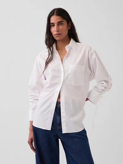Gap Organic Cotton Poplin Oversized Ruched-sleeve Shirt In Off White
