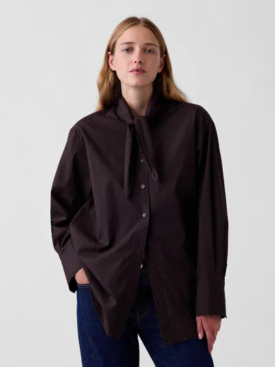 Gap Organic Cotton Poplin Tie-neck Big Shirt In Terra Brown