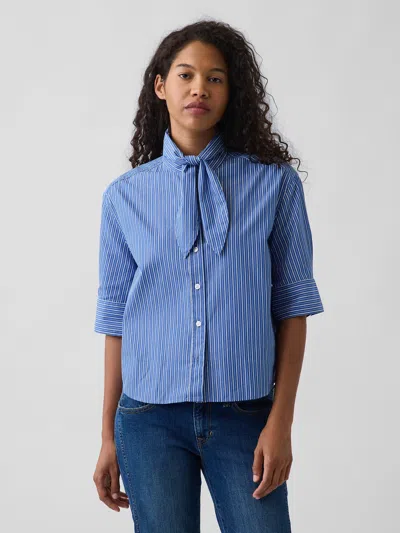 Gap Organic Cotton Poplin Tie-neck Shirt In Blue Stripe