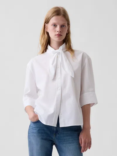 Gap Organic Cotton Poplin Tie-neck Shirt In Optic White