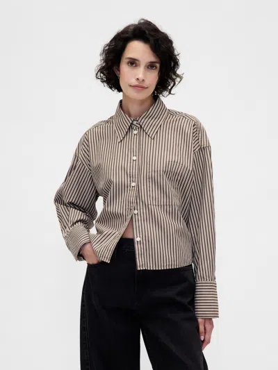 Gap Organic Cotton Straight-hem Crop Shirt In Brown