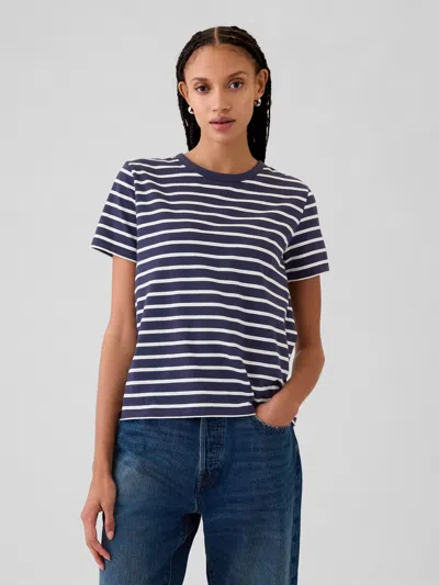 Gap Organic Cotton Vintage Crewneck T-shirt In Navy Blue And White Stripe
