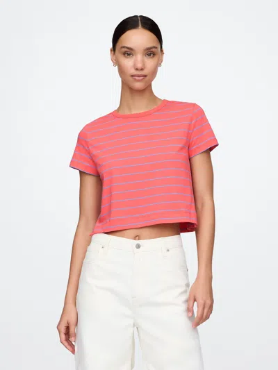 Gap Organic Cotton Vintage Cropped T-shirt In Coral Pink Stripe