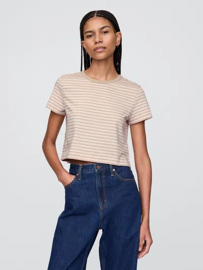 Gap Organic Cotton Vintage Cropped T-shirt In Khaki Tan Stripe