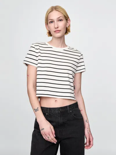 Gap Organic Cotton Vintage Cropped T-shirt In White And Black Stripe