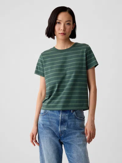 Gap Organic Cotton Vintage Shrunken T-shirt In Multi Green Stripe