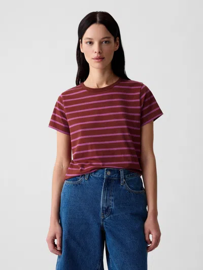 Gap Organic Cotton Vintage Shrunken T-shirt In Pink & Purple Burgundy Stripe