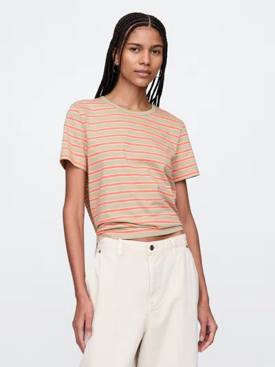 Gap Organic Cotton Vintage T-shirt In Coral Pink And Khaki Tan Stripe