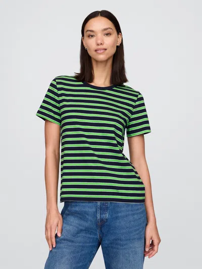 Gap Organic Cotton Vintage T-shirt In Navy Blue And Green Stripe