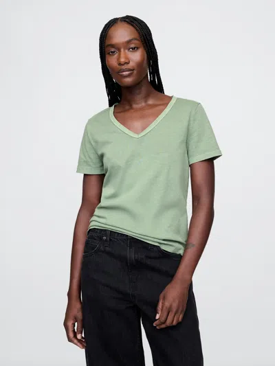 Gap Organic Cotton Vintage V-neck T-shirt In Gasoline Green