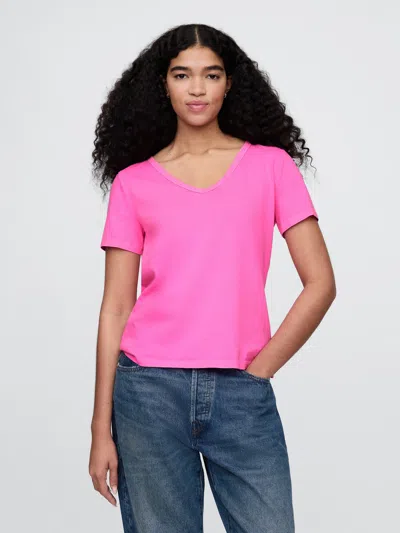 Gap Organic Cotton Vintage V-neck T-shirt In Standout Pink