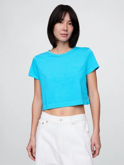 Gap Organic Cotton Vintagesoft Cropped T-shirt In Cyan Blue