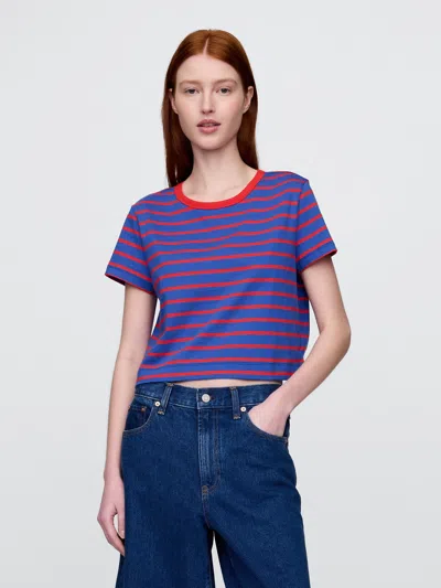 Gap Organic Cotton Vintagesoft Cropped T-shirt In Red & Blue Stripe