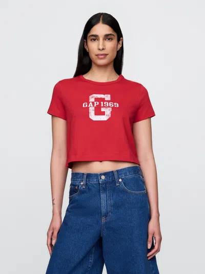 Gap Organic Cotton Vintagesoft Cropped T-shirt In Tomato Red Logo