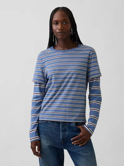 Gap Organic Cotton Vintagesoft Double-layer T-shirt In Blue Stripe